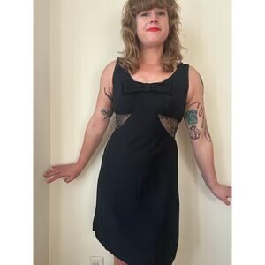 1960s 60s vintage black midriff cut out cocktail dress mini dress party bow